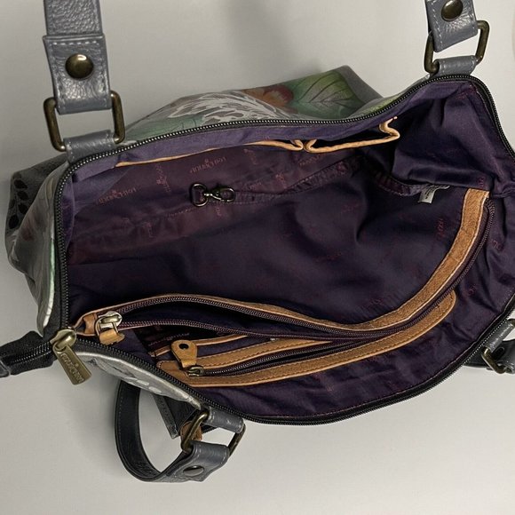 ANUSCHKA Handbag Garden of Eden Grey Floral Purse Tote Hand Painted Leather - Picture 9 of 14